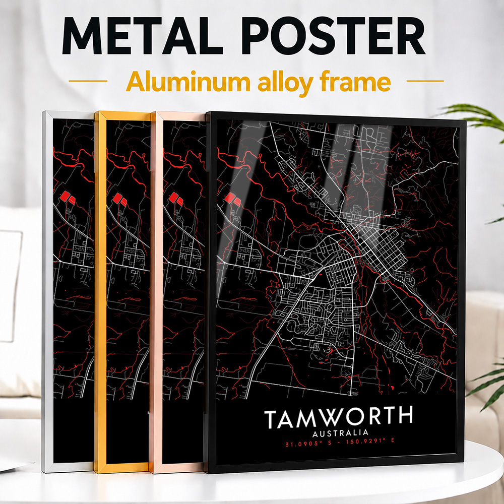 Custom Map Poster - Tamworth Dark Map Framed Metal Print