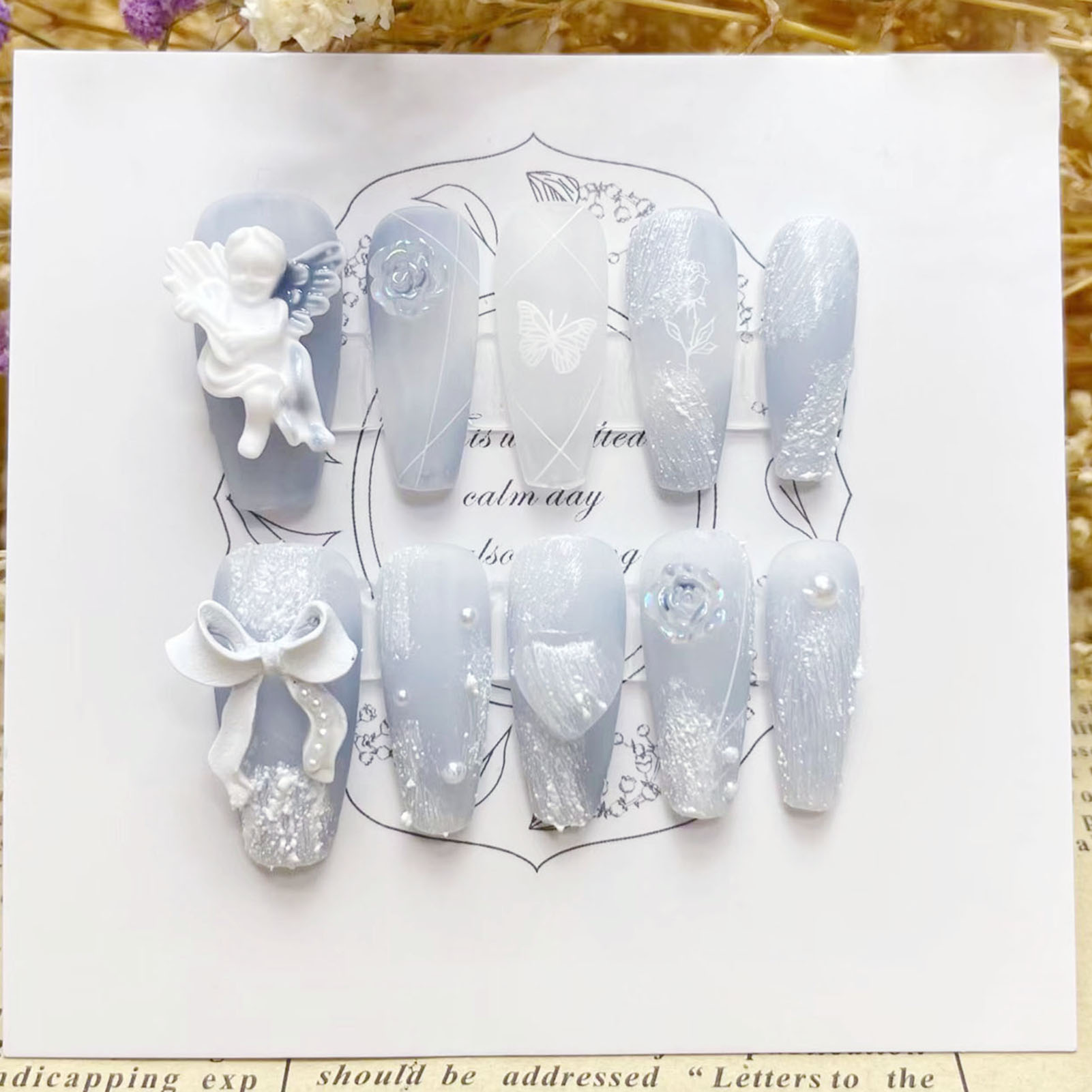 3D Plaster Angel False Nails G - Pressed Flower Art 评论和价格