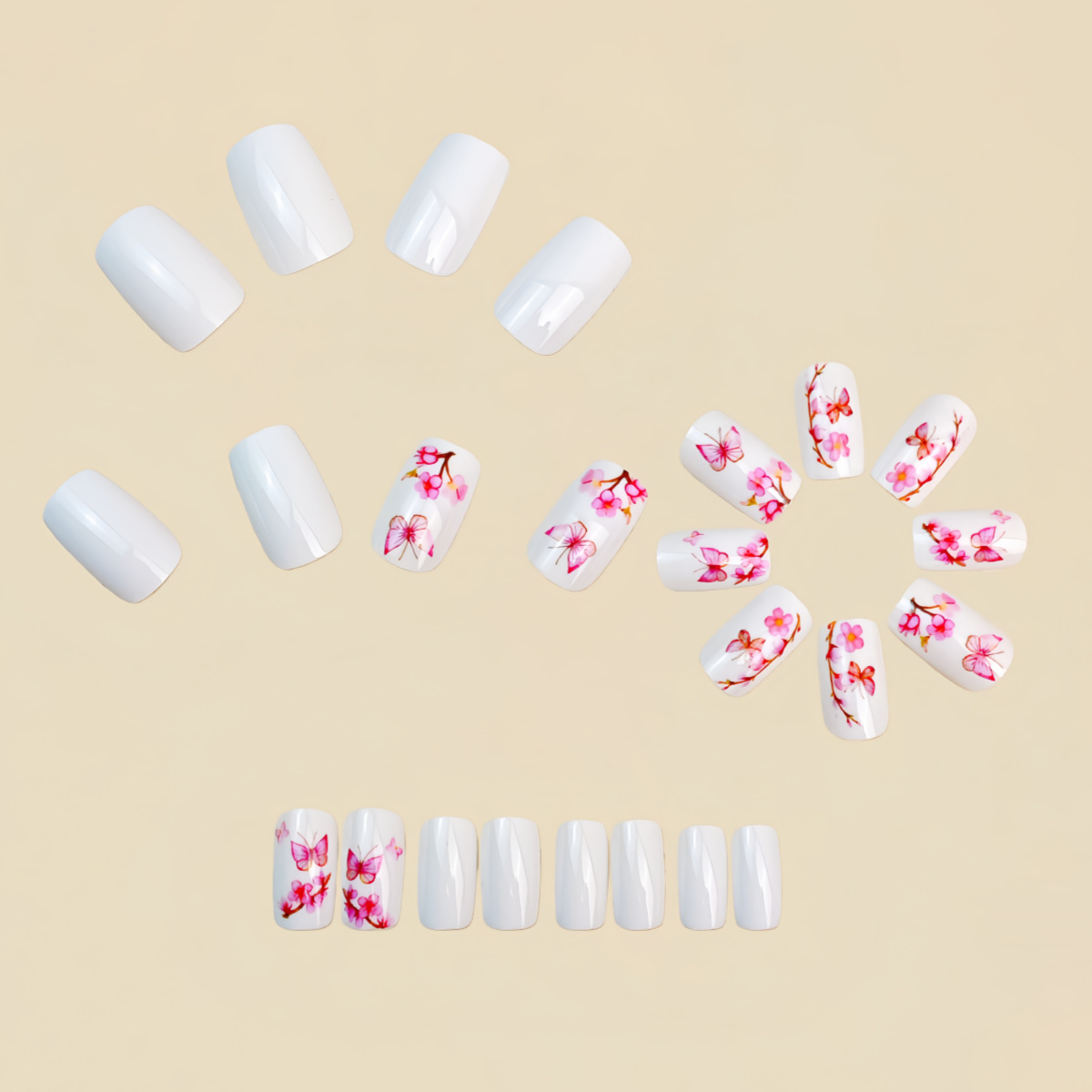 Medium Fake Nails for Women Gi - Pressed Flower Art 评论和价格