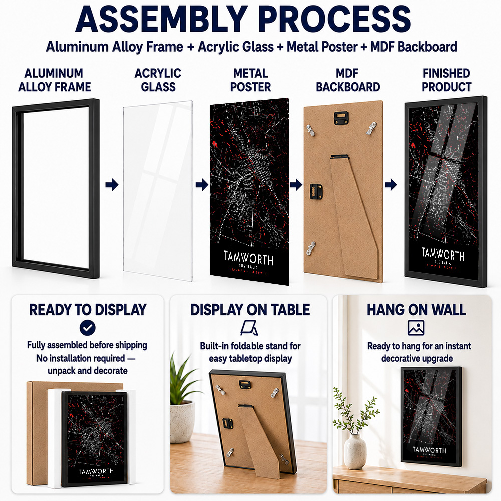 Tamworth Dark Map Framed Metal - Custom Map Poster 评论和价格