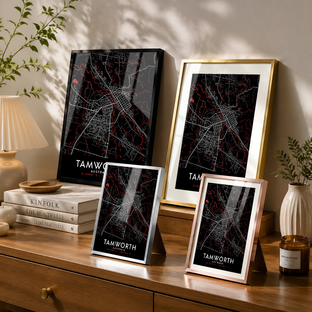 Tamworth Dark Map Framed Metal - Custom Map Poster 评论和价格