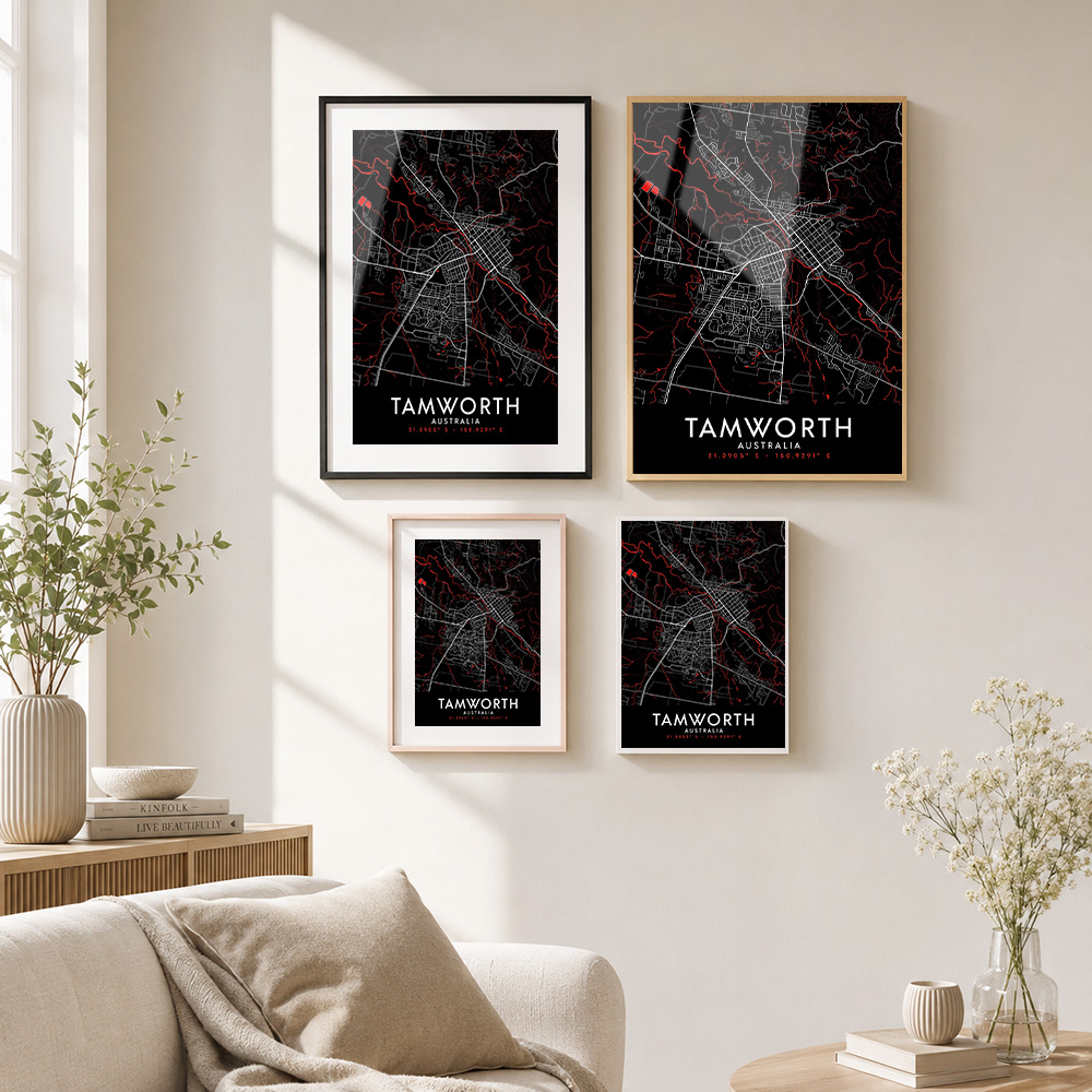 Tamworth Dark Map Framed Metal - Custom Map Poster 评论和价格
